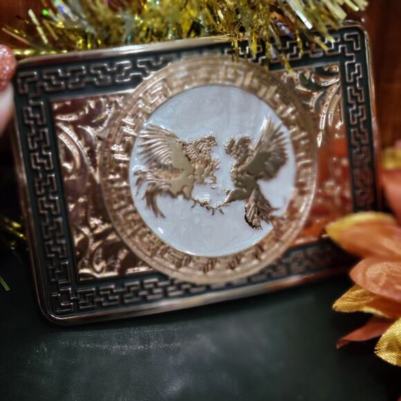Fighting Roosters Belt Buckle Western Rodeo Silver Rosetone Rectangle - Picture 1 of 7